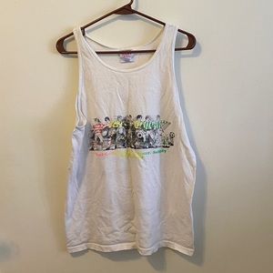 Vintage 1991 Rugby to Soccer Graphic, No guts no Glory. White tank top. L.